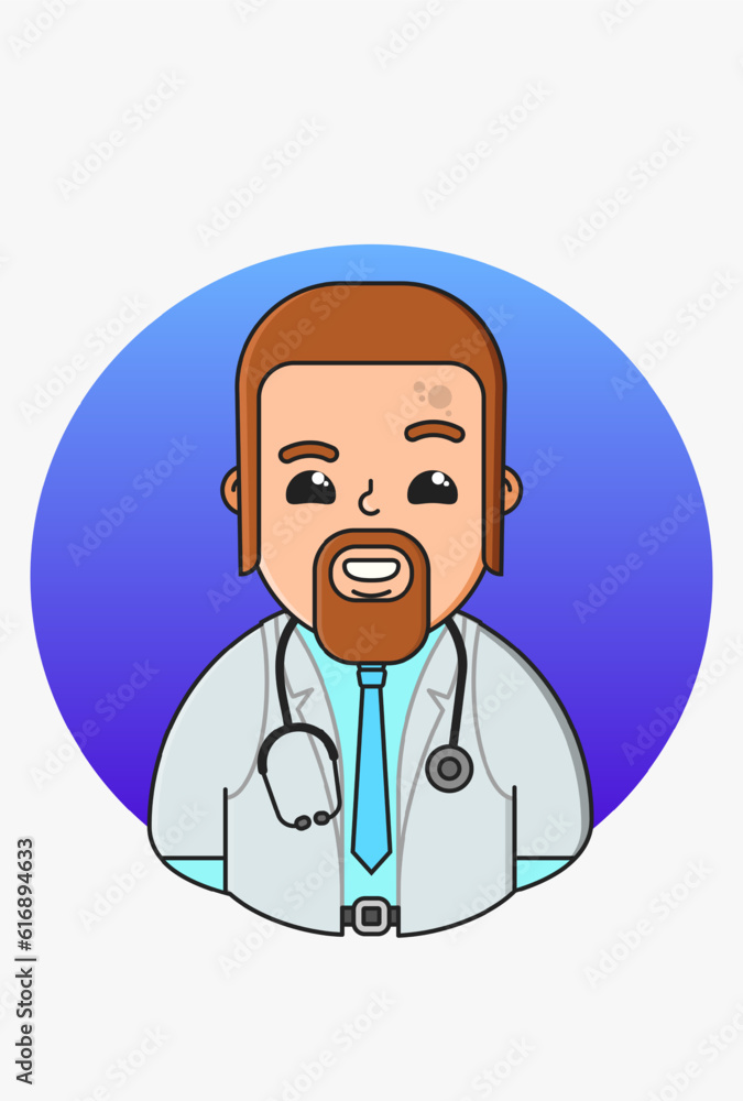 Fototapeta premium Vector illustration of stylized people in a white medical gown on a round green, purple, blue orange, brown background