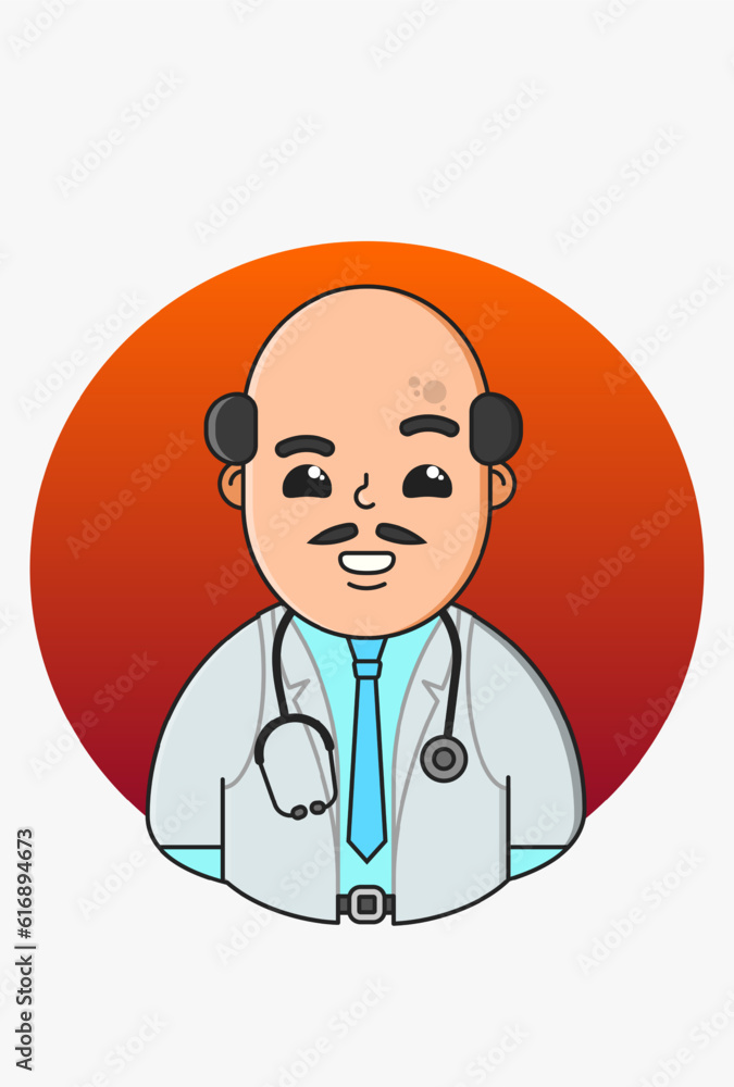 Vector illustration of a doctor in a white coat on a round orange background Vector illustration of a doctor in a white coat on a round orange background