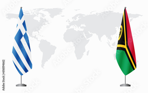 Greece and Vanuatu flags for official meeting