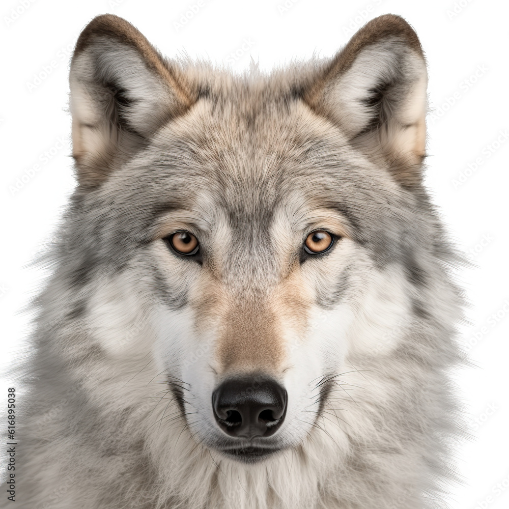 wolf, face shot, portrait, isolated on transparent background cutout, generative ai.