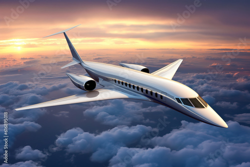 Supersonic Flight Airplane of Tomorrow, transparent background (PNG) "Flying Cars" "Supersonic Flight" "Eco-friendly Aircraft" "Virtual Reality in Air Travel" . Generative AI.