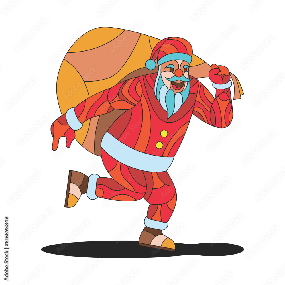 Obraz premium Mosaic Glass Santa Claus Bring The Present Bag Character 