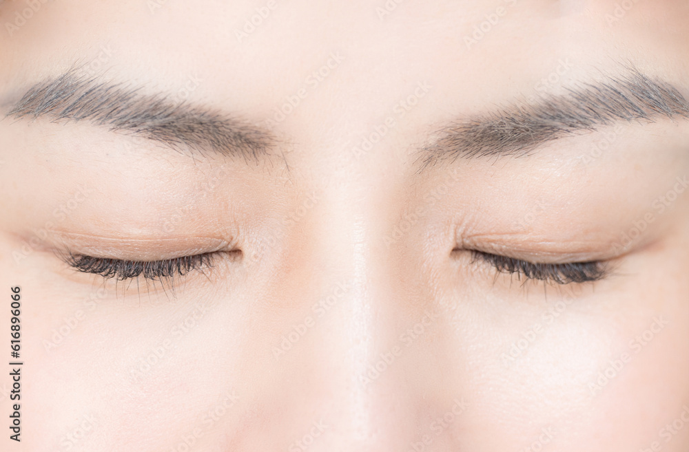 Beautiful eyelashes, close-up of eyes Eye parts shooting Close eyes