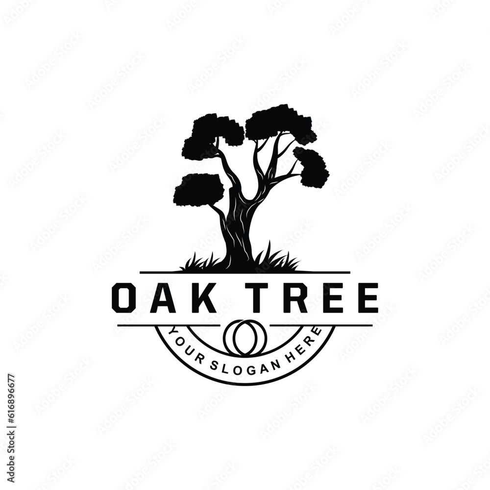 Fototapeta premium Oak Tree Logo, Nature Tree Plant Vector, Minimalist Simple Design, Illustration, Silhouette, Template