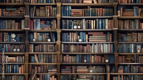 Big Library with many shelf generated ai