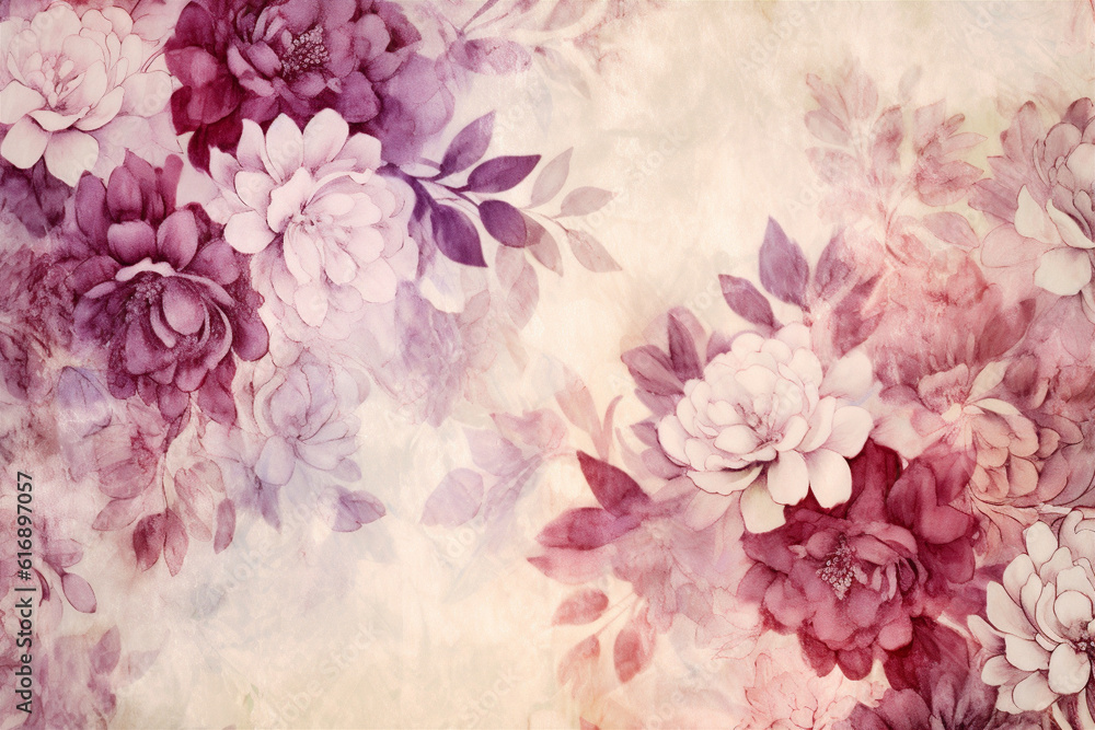Pink flowers background. Textured abstract art textile flower design. AI generated.