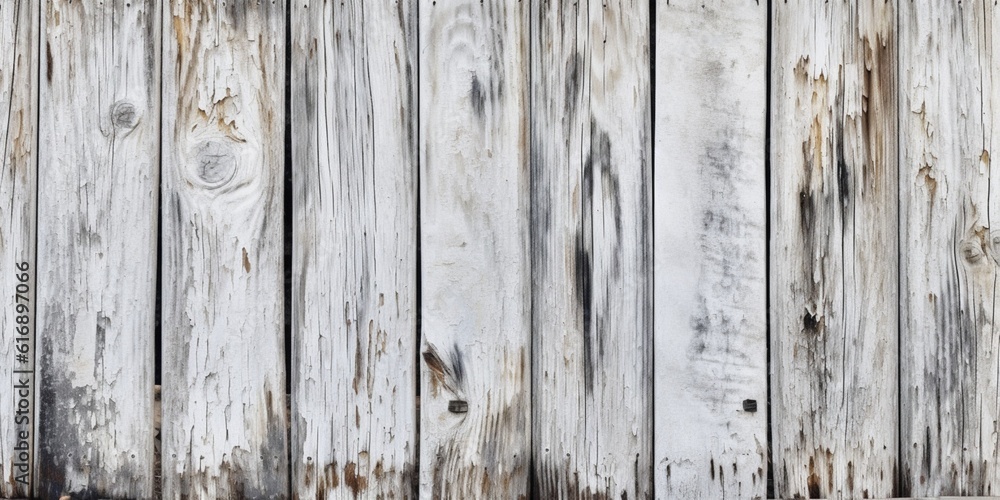 Naklejka premium Wood panel texture white board background copy space, AI Generated