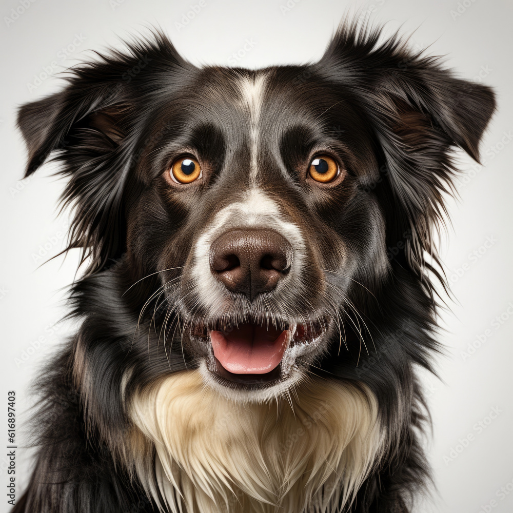 A Border Collie (Canis lupus familiaris) with dichromatic eyes in a staring pose.