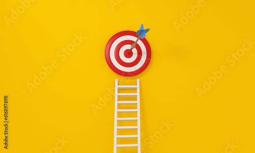 staircase with target icon. Achieving goals and objectives or goal setting