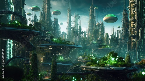 futuristic eco building city go green concept generated ai