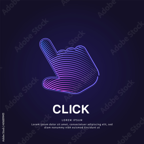 Vector logo click sign color silhouette on a dark background. line art click sign Vector logotype illustration. Pointer logo vector template suitable for organization, company or community. EPS 10