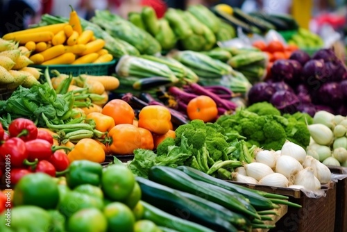 Fresh fruits and vegetables available at the market. Generative AI