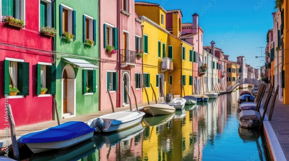 Colorful houses with canal in Venice, Italy