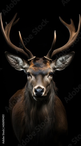 Deer portrait on black background © XtzStudio