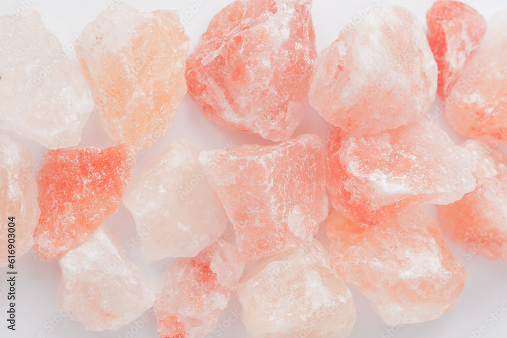 Top view of himalayan crystals salt on white