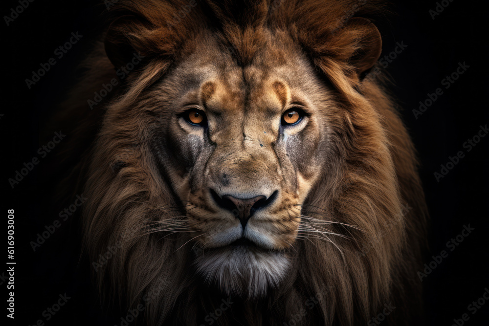 Generative AI - Roar of the Wild: Majestic Lion Stalking Out of the Dark with Piercing Eyeshine Generative AI - Roar of the Wild: Majestic Lion Stalking Out of the Dark with Piercing Eyeshine
