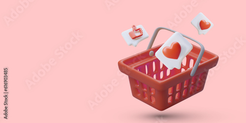 3D shopping cart filled with likes and positive reviews. Paid comments. Marketing, advertising in social networks. Promotion of page, blog. Color banner in red color