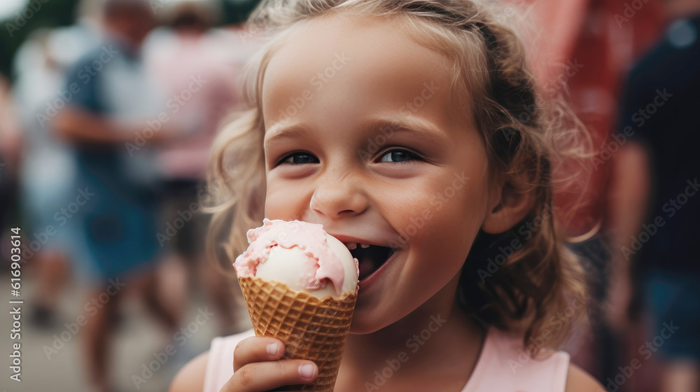 Smiling child relishing ice cream at summer fair Smiling child relishing ice cream at summer fair