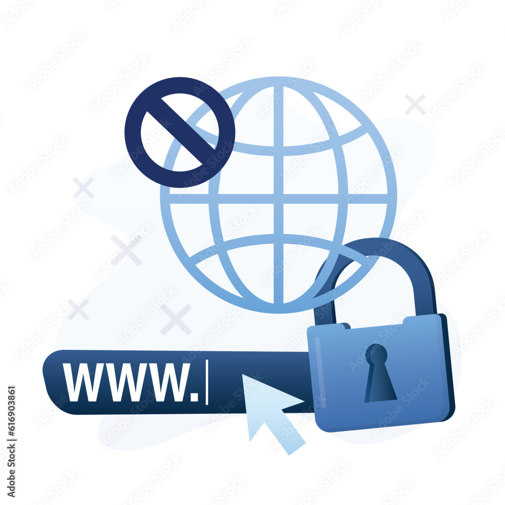 Parental control. Government ban or ISP restrictions. Blocked, prohibited or inappropriate content for kids. Access restrict online. Safe internet. Global network with padlock. Parental control. Government ban or ISP restrictions. Blocked, prohibited or inappropriate content for kids. Access restrict online. Safe internet. Global network with padlock.