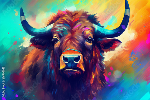 Vibrant and bright and colorful animal portrait poster. AI generated