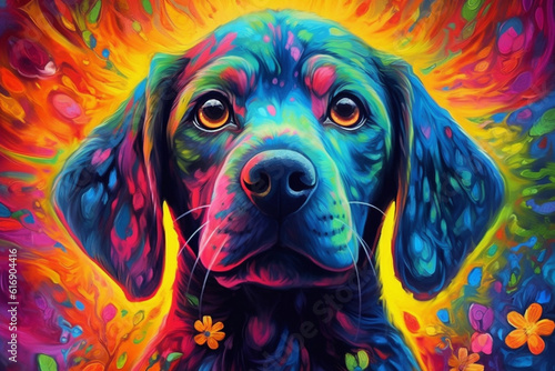 Vibrant and bright and colorful animal portrait poster. AI generated photo