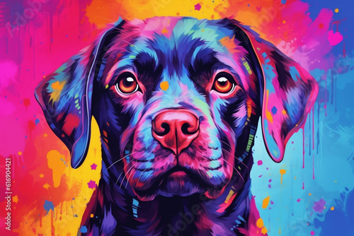 Vibrant and bright and colorful animal portrait poster. AI generated