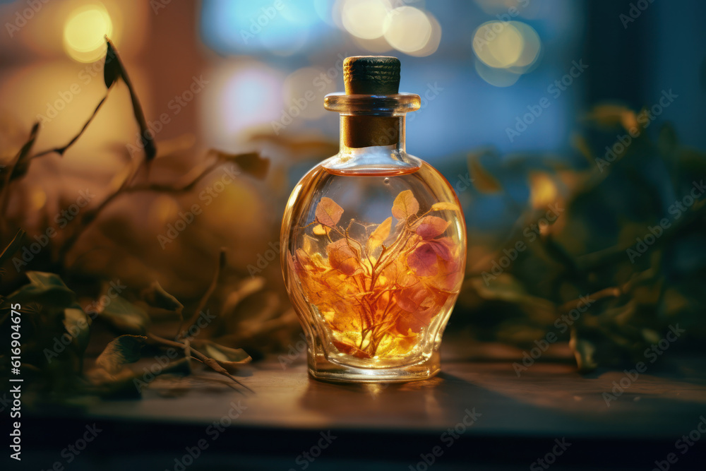 Love potion in a heart-shaped flask, old apothecary, fantasy. Love potion in a heart-shaped flask, old apothecary, fantasy.