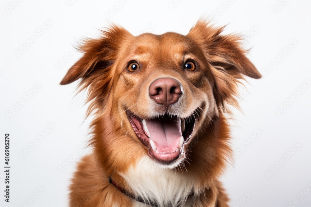 happy smiling dog white background