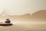 Zen Garden with Pebbles and Raked Sand