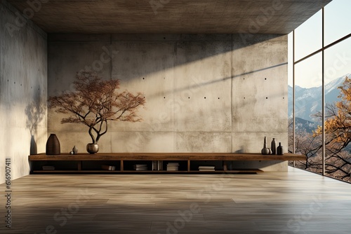 Modern living room with concrete walls  concrete floor