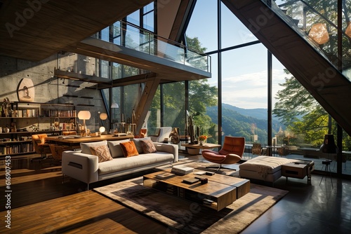 Interior of modern living room with mountain view © ttonaorh