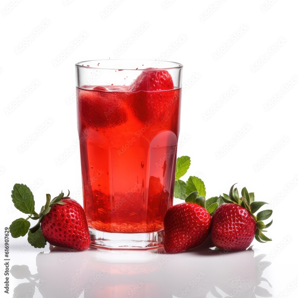 Strawberry juice isolated on white background. Generative AI Strawberry juice isolated on white background. Generative AI