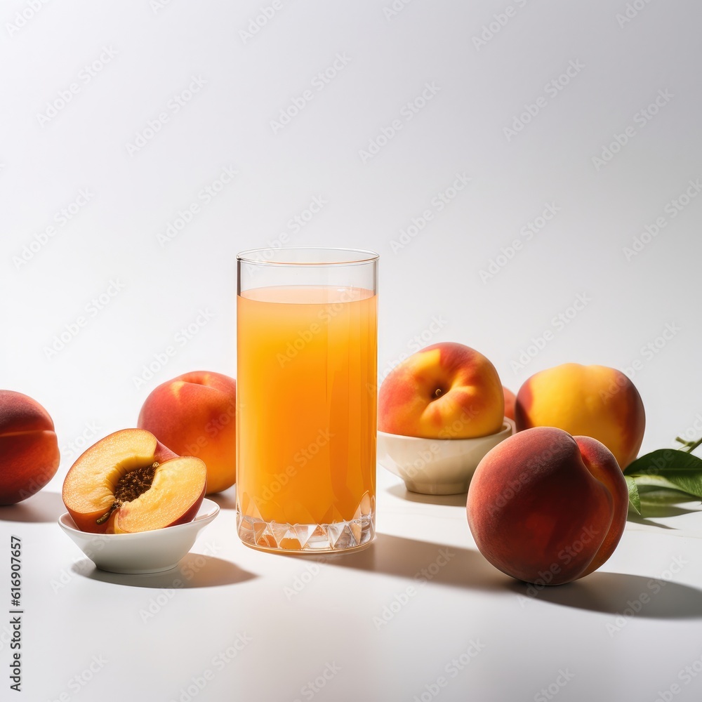 Peach juice isolated on white background. Generative AI Peach juice isolated on white background. Generative AI