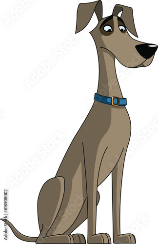 Stylized dog with blue collar sitting 