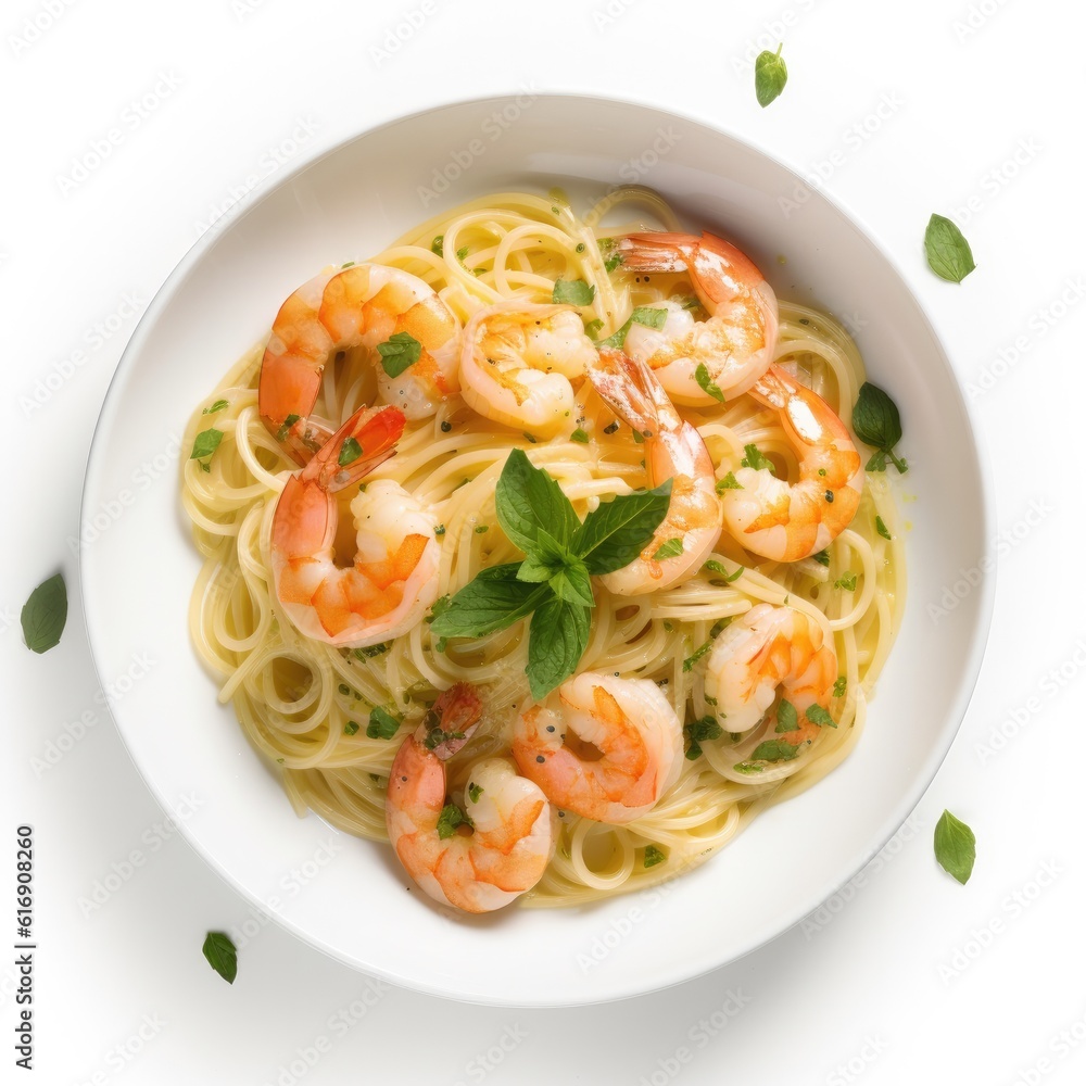 Shrimp Scampi isolated on white background. Generative AI Shrimp Scampi isolated on white background. Generative AI