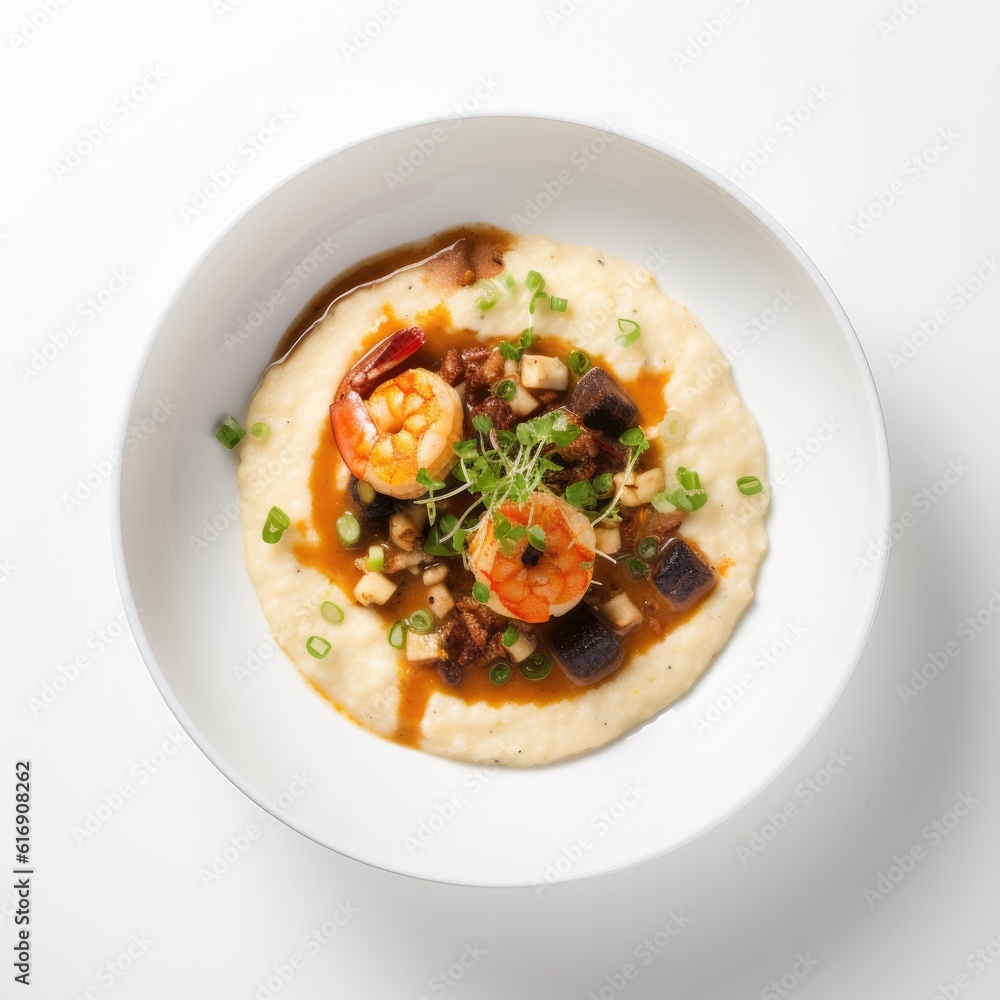 Shrimp and Grits isolated on white background. Generative AI Shrimp and Grits isolated on white background. Generative AI