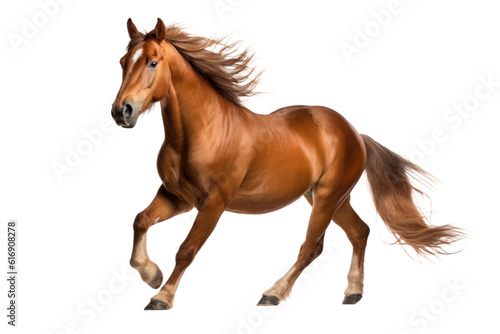 Braunes Pferd isoliert auf einem transparenten (PNG) oder weißen Hintergrund. KI-generierter Inhalt. © mikey