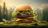 Hamburger Advertising Background For Social Media Post, Fastfood Grilled Tasty Burger. Generative Ai