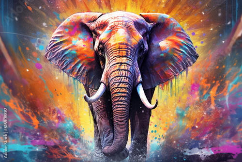 Vibrant and bright and colorful animal portrait poster. AI generated