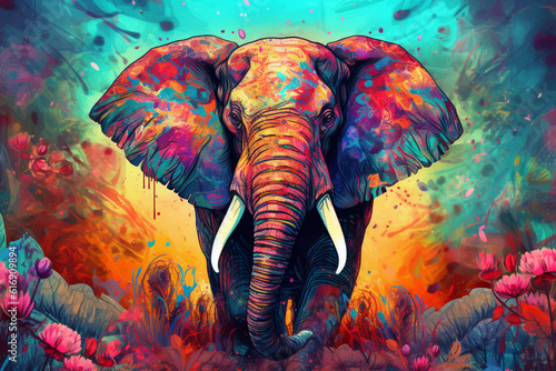 Vibrant and bright and colorful animal portrait poster. 