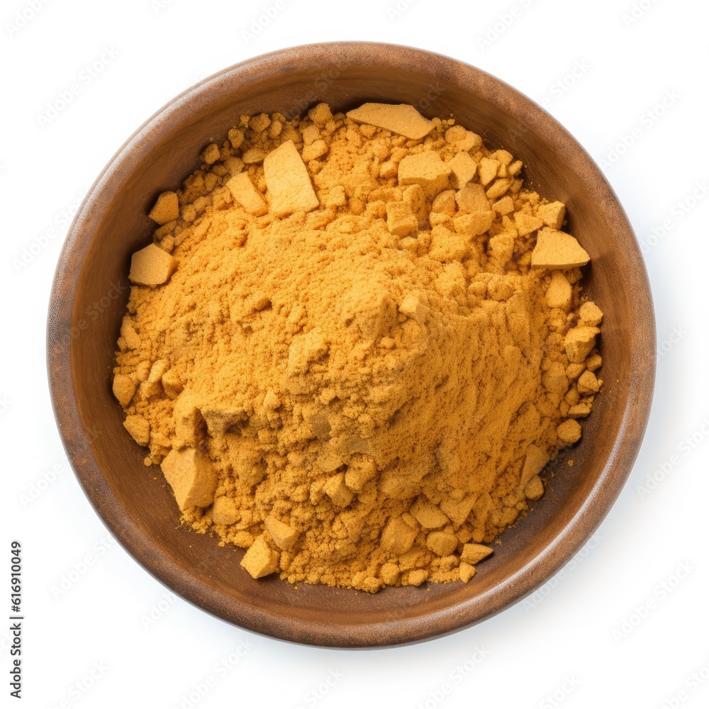 Amchur Dried Mango Powder isolated on white background. Generative AI Amchur Dried Mango Powder isolated on white background. Generative AI