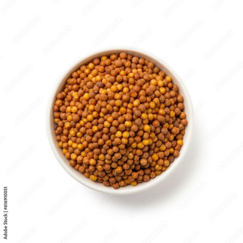 Brown mustard seeds isolated on white background. Generative AI Brown mustard seeds isolated on white background. Generative AI