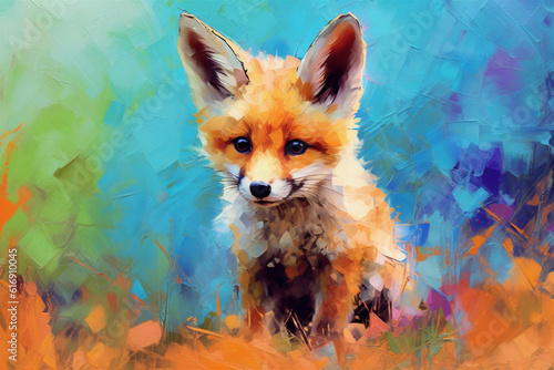 Vibrant and bright and colorful animal portrait poster. 