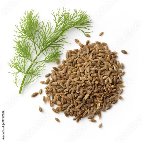 Dill seeds isolated on white background. Generative AI