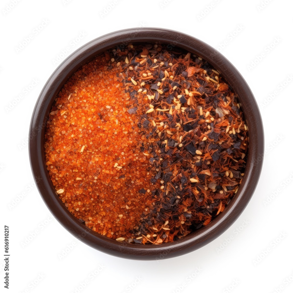 Shichimi togarashi Japanese Seven Spice isolated on white background. Generative AI Shichimi togarashi Japanese Seven Spice isolated on white background. Generative AI