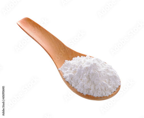 Foto Pile of white wheat flour in wooden spoon on transparent png