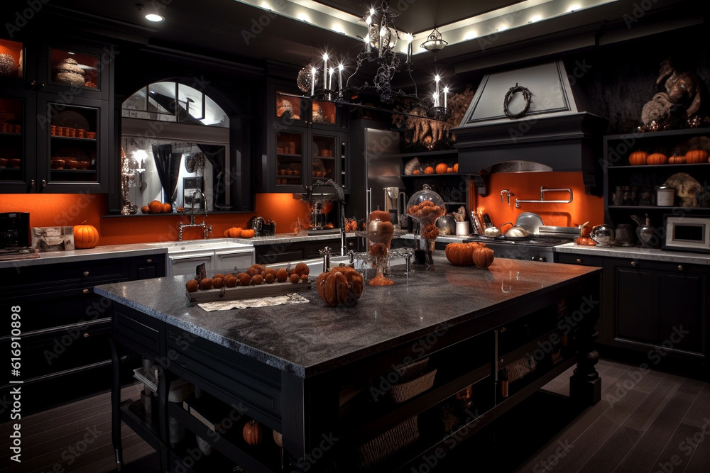 Stunning Halloween kitchen design, Halloween kitchen decoration, Generative AI