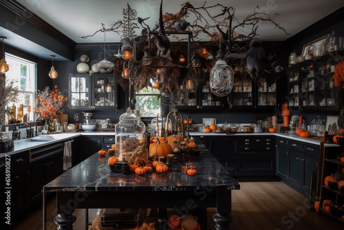 Stunning Halloween kitchen design, Halloween kitchen decoration, Generative AI