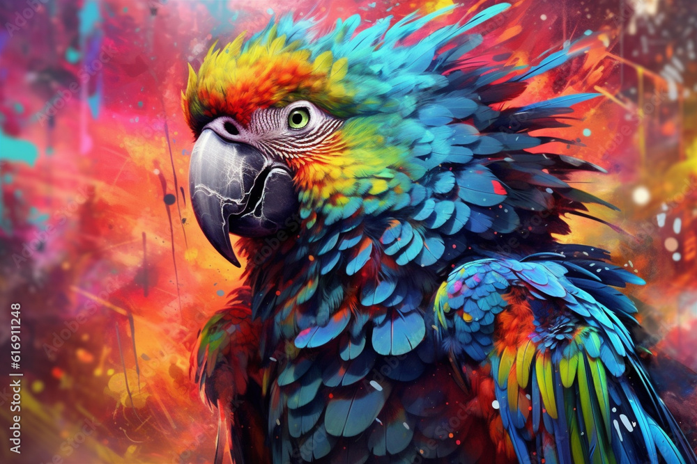 Obraz premium Vibrant and bright and colorful animal portrait poster. AI generated