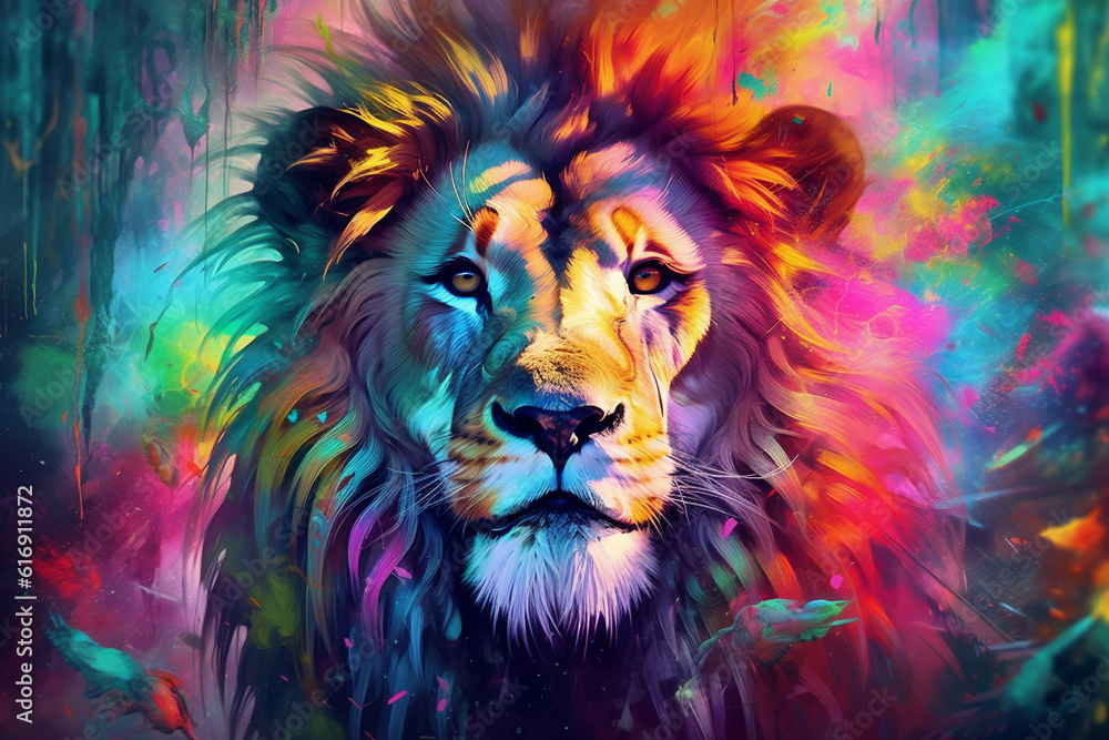 Vibrant and bright and colorful animal portrait poster.  